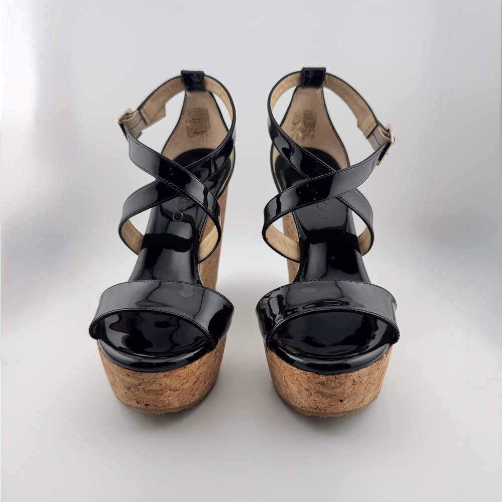Jimmy Choo -Portia Black Patent Leather Wedges - size 36